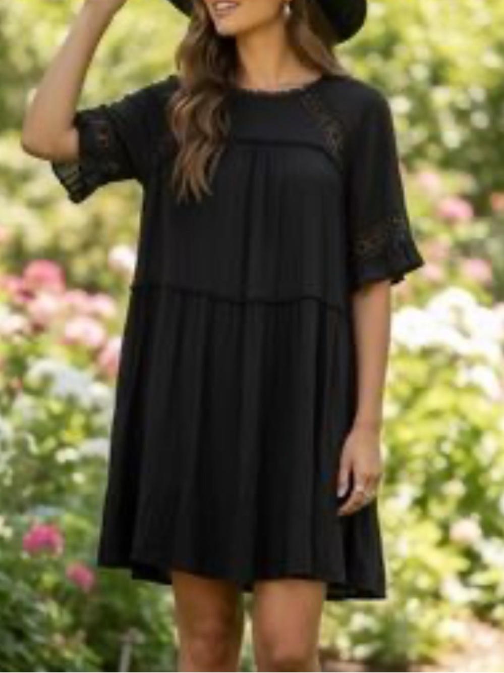 Patrons of Peace black dress with crochet details size S new without tags!
